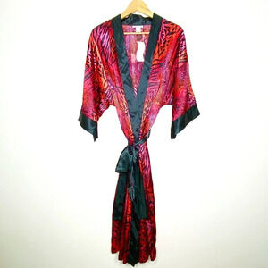NWT Serenada Pink Red Animal Print Silky Satin Robe Kimono Wrap 14/16 0X Leopard